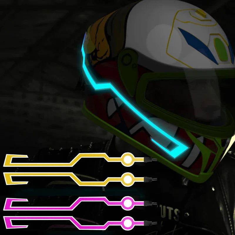 Motorcycle Helmet LED Warning Lights : Night Riding Cold Light Strip EL Waterproof Sticker - 4 Flashing Accessories for Enhanced Safety