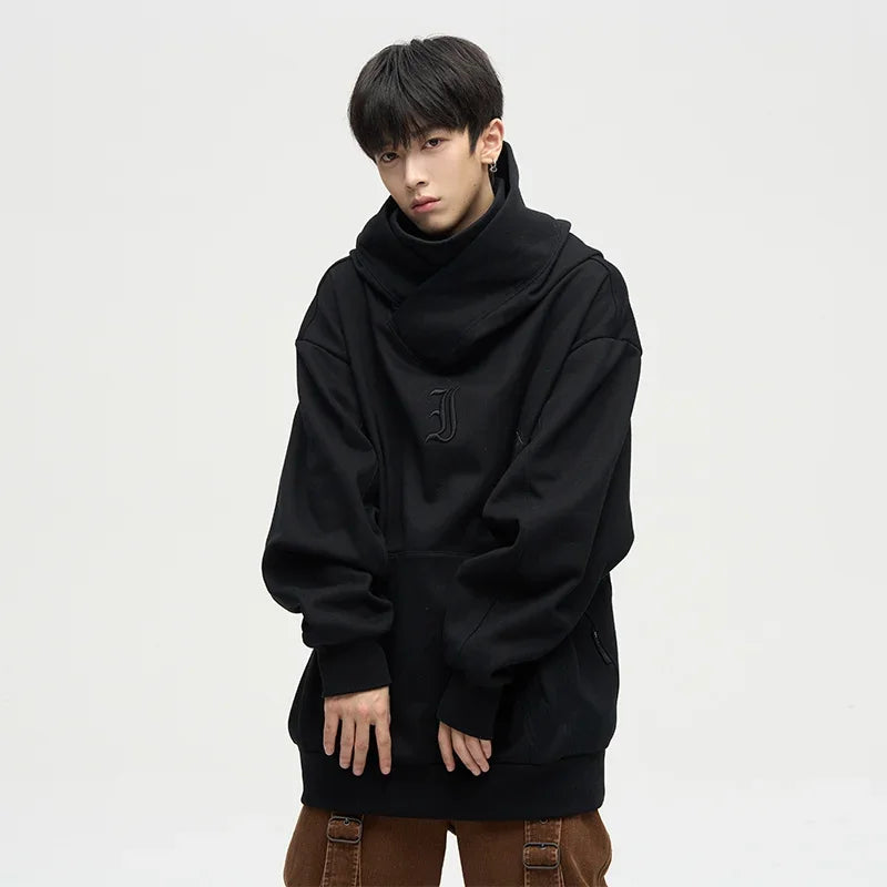 Autumn Ninja Streetwear Turtleneck Hoodie - Men's Embroidered Y2K Vintage Fleece Sweatshirt, Hip Hop Fashion