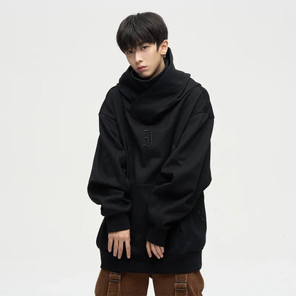 Autumn Ninja Streetwear Turtleneck Hoodie for Men – Letter Embroidered Hip Hop Fashion Sweatshirt, Y2K Vintage Fleece