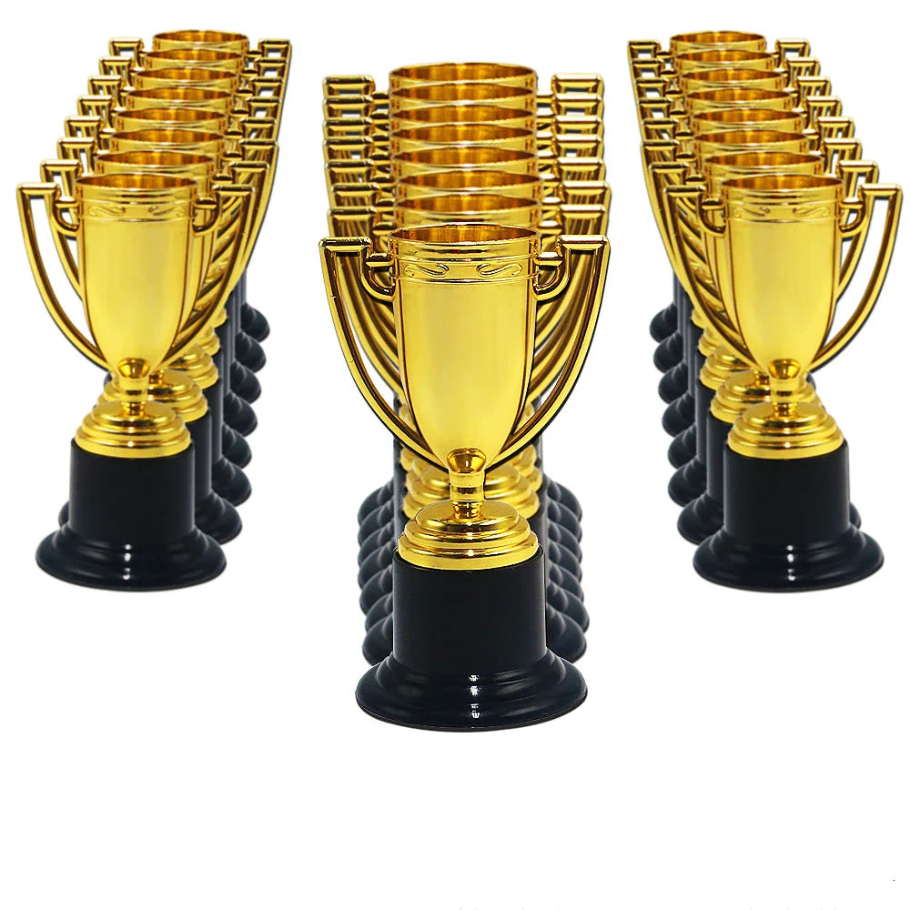 6/12PCS Gold Plastic Trophy Prizes – Kids Birthday Party Favors, Kindergarten Rewards, Pinata & Easter Party Fillers