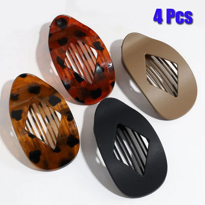 Women’s Fashion Oval Leopard Flat Hair Claw Clip – Acrylic Matte Curved Barrettes for Stylish Everyday Hair Styling Accessories