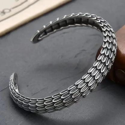 Retro Tibetan Six-Character Mantra Bracelet — Silver Plated Lotus Cuff for Men