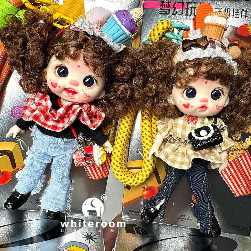 Mini Labbu Pocket Doll – Jointed Blythe-Style Boy & Girl Doll for Girls, Rainbow Ball Mobile Phone Decoration