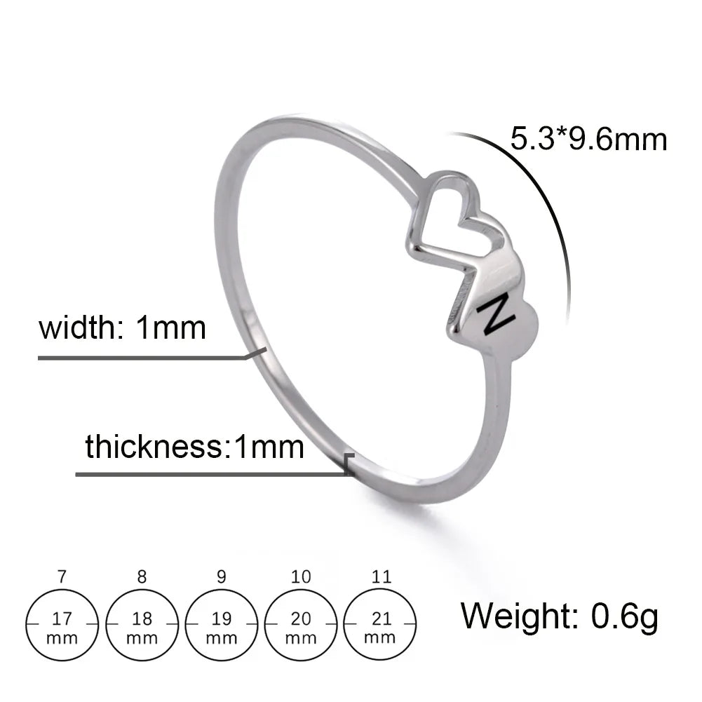 HIPEE Stainless Steel Letter Ring - A-Z Alphabet Double Heart Hollow Charm Ring for Women Wedding Jewelry Gift