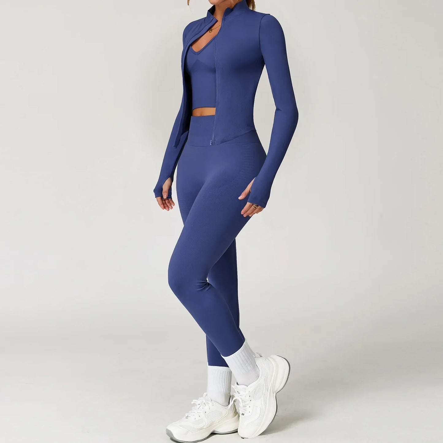 Women’s Seamless 2/3 Piece Yoga Set – Fitness Workout Sportswear with Leggings, Sports Bra & Long Sleeve Gym Outfit