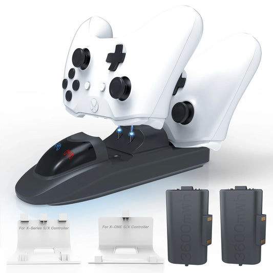 Xbox One & Series X/S Controller Dual Charging Station with 2×3600mWh Rechargeable Battery Packs