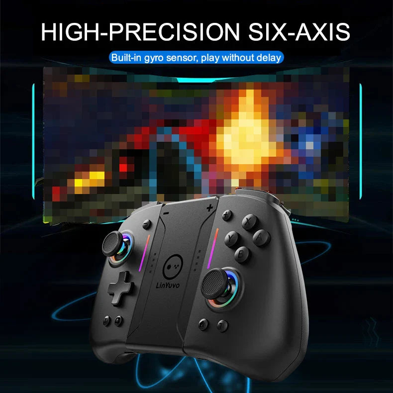 LinYuvo KS42 Meteor Light Wireless Joypad — 8-Color RGB Controller for Switch/Lite/OLED with Programmable Buttons, Turbo & Vibration