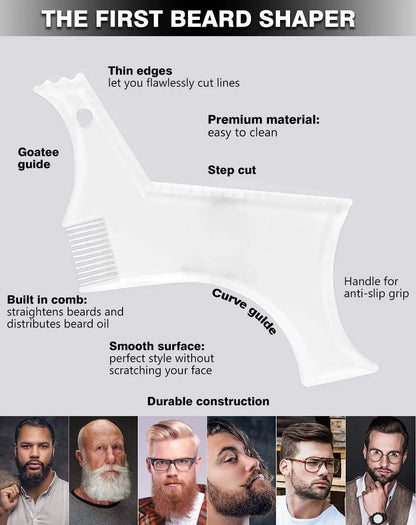 Men's Beard Styling Template Stencil and Comb - Lightweight, Flexible, All-In-One Beard Shaping Tool for Precision Grooming