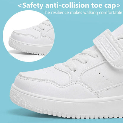 Children’s Black Leather Sneakers – Non-Slip Casual Flat Walking Shoes for Boys & Girls, Lightweight Student Sports Footwear
