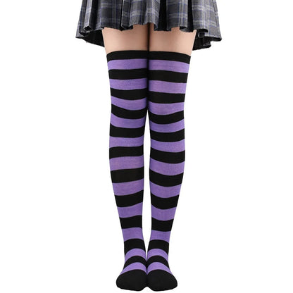 Color Striped Japanese Over-Knee Socks – Fashionable Slim Fit Black & White Stockings for Women