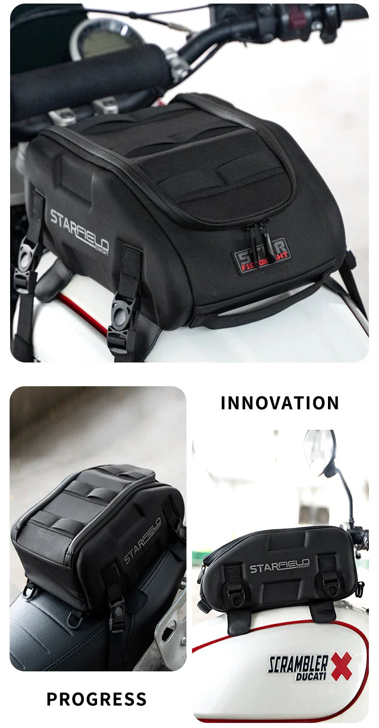 Waterproof Motorcycle Seat Back Bag – Large Capacity Hard Tail Box Luggage for Racing & Riding, Black Fuel Tank Motorbike Storage