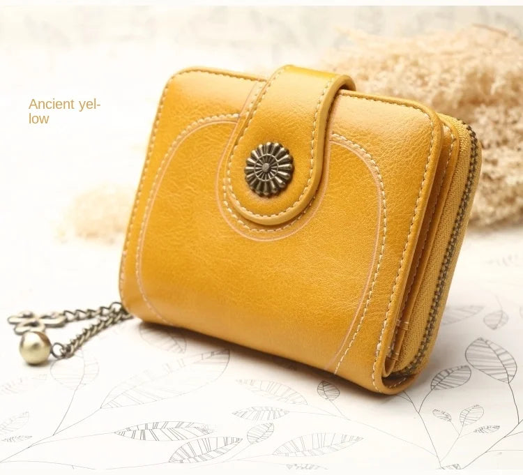 Women’s PU Leather Wallet — Short Hasp Coin & Card Holder, Small Money Bag Clutch in Blue & Red