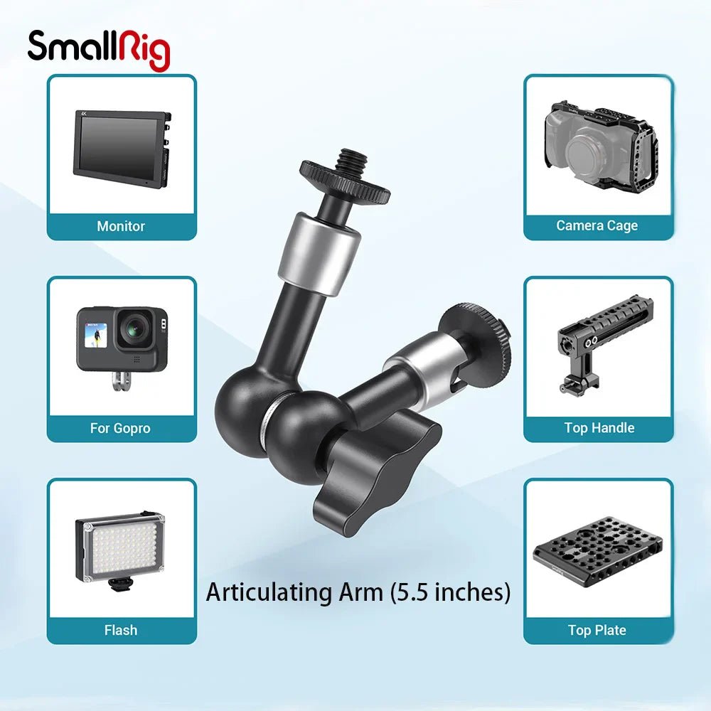 SmallRig 5.5” Articulating Magic Arm – Aluminum 1/4” to 1/4” Universal Mount for EVF, Microphone & Camera Rig Accessories (Model 2065)