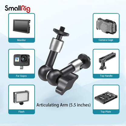 SmallRig 5.5” Articulating Magic Arm – Aluminum 1/4” to 1/4” Universal Mount for EVF, Microphone & Camera Rig Accessories (Model 2065)