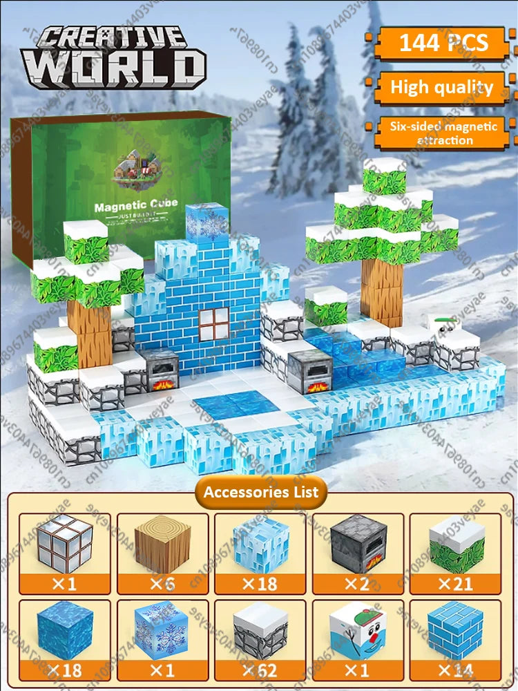 Magnetic Building Blocks – Mine World Magnet Cube STEM Toy for Kids 3+, DIY Montessori Sensory Model for Boys & Girls