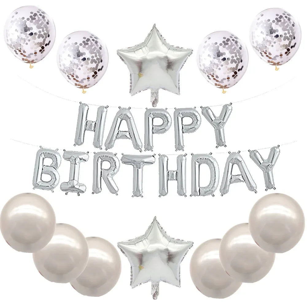 16-Inch Happy Birthday Foil Balloons Set – Pink & Blue Letter Balloons for Birthday Party Decoration