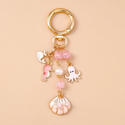 Summer Beach Shell Keychain – Octopus and Starfish Marine Life Pendant for Women, Girls, Handbag Decor, and Gifts