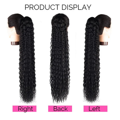 24" Long Curly Wave Drawstring Ponytail Extension – Heat Resistant Synthetic Clip-In Hairpiece for Women & Girls
