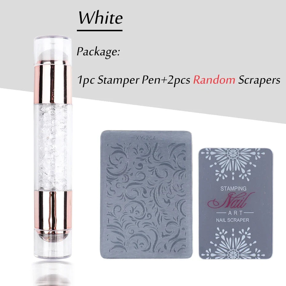 Transparent Nail Art Stamper Kit - French Manicure Stamping Plate, Scraper & Polish Tools