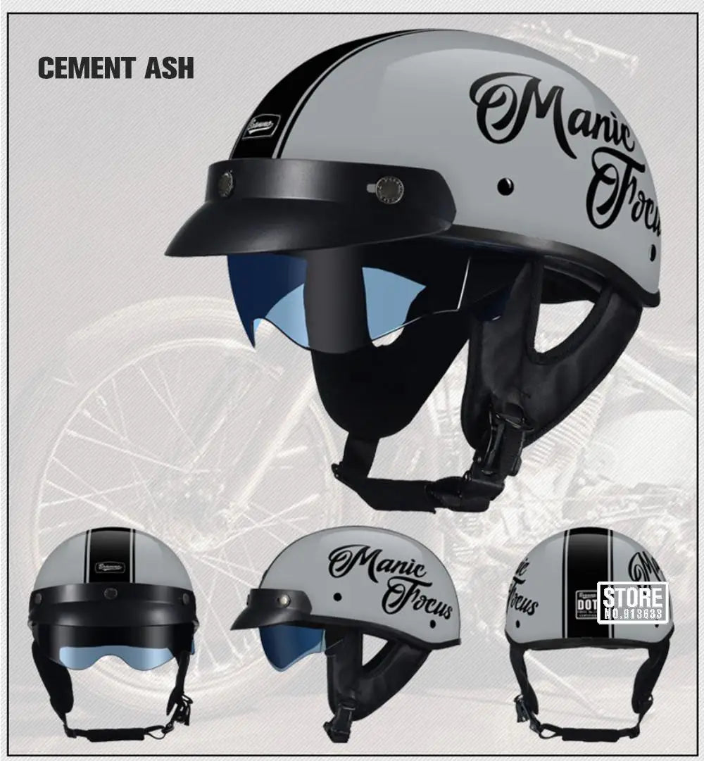 Retro DOT-Certified Motorcycle Half Helmet – HD Lens, Men & Women, 4-Season Scooter & Moto Riding Casco