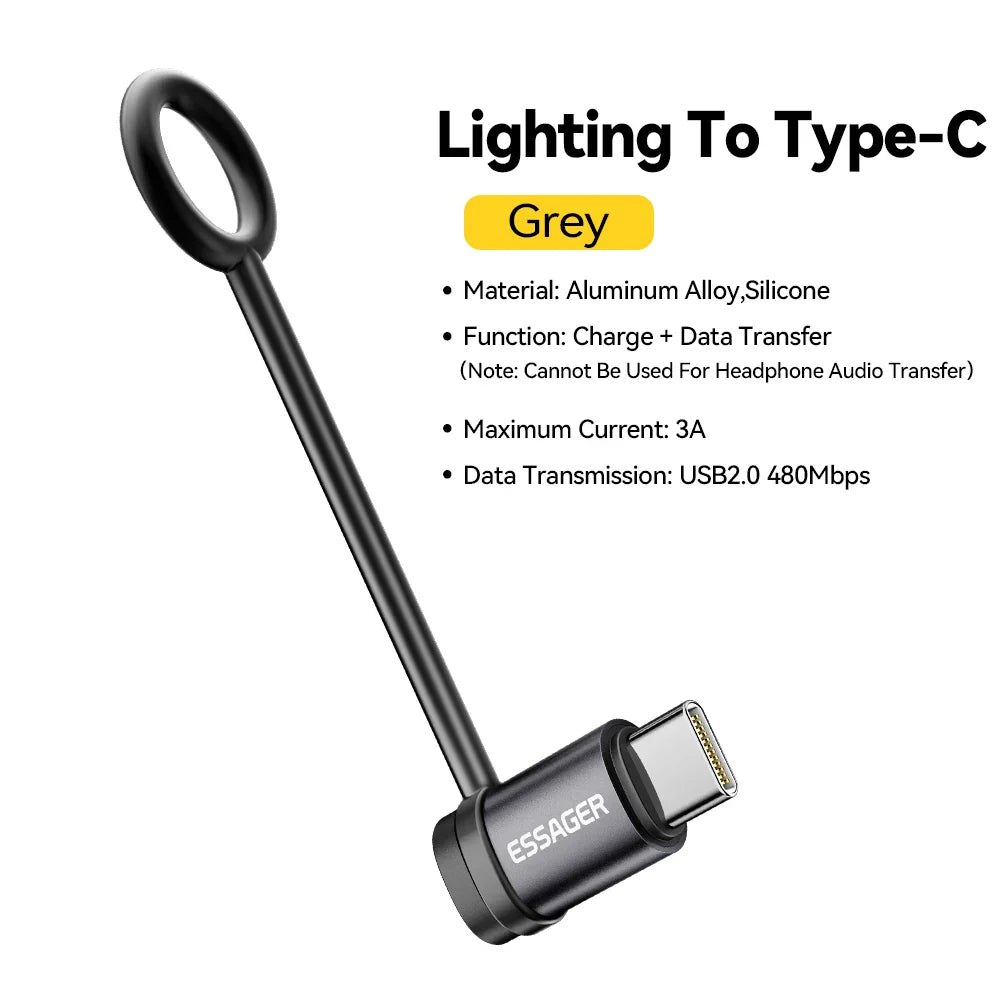 Essager Lightning to Type-C Adapter – 3A Fast Charging iOS Female to Type-C Male Connector for iPhone 15/14/13 Pro, iPad Converter