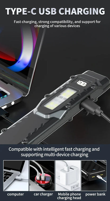 Tactical Triple-Light LED Flashlight – Ultra-Thin Aluminum Alloy EDC Rechargeable COB Work Light