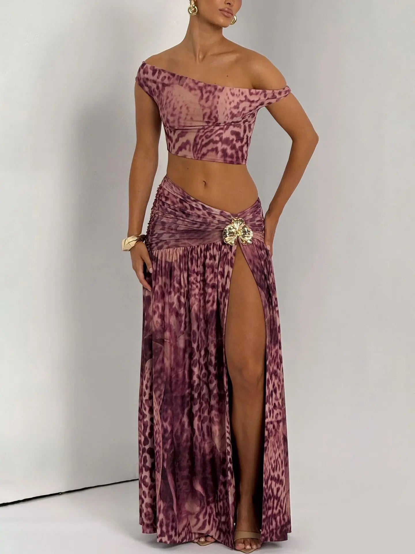 2026 Women’s Summer Strapless Two-Piece Bikini – Mid-Waist Split Top with Leopard & Tie-Dye Print