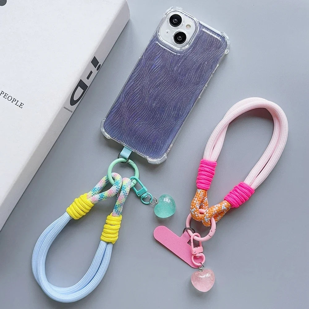 Universal Braided Phone Lanyard Strap - Cartoon Star Detachable Wrist Cord with Patch Hanging Chain Ring for Mobile Phones
