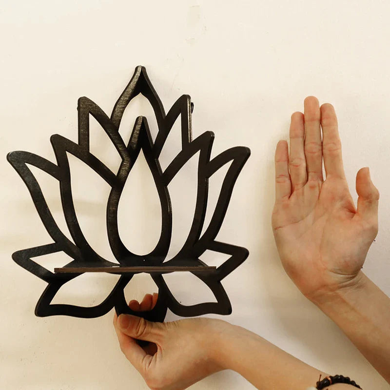Wooden Lotus Hollow Decorative Rack – Wall-Mounted Aromatherapy Organizer and Essential Oil Candle Holder | Corner Shelf