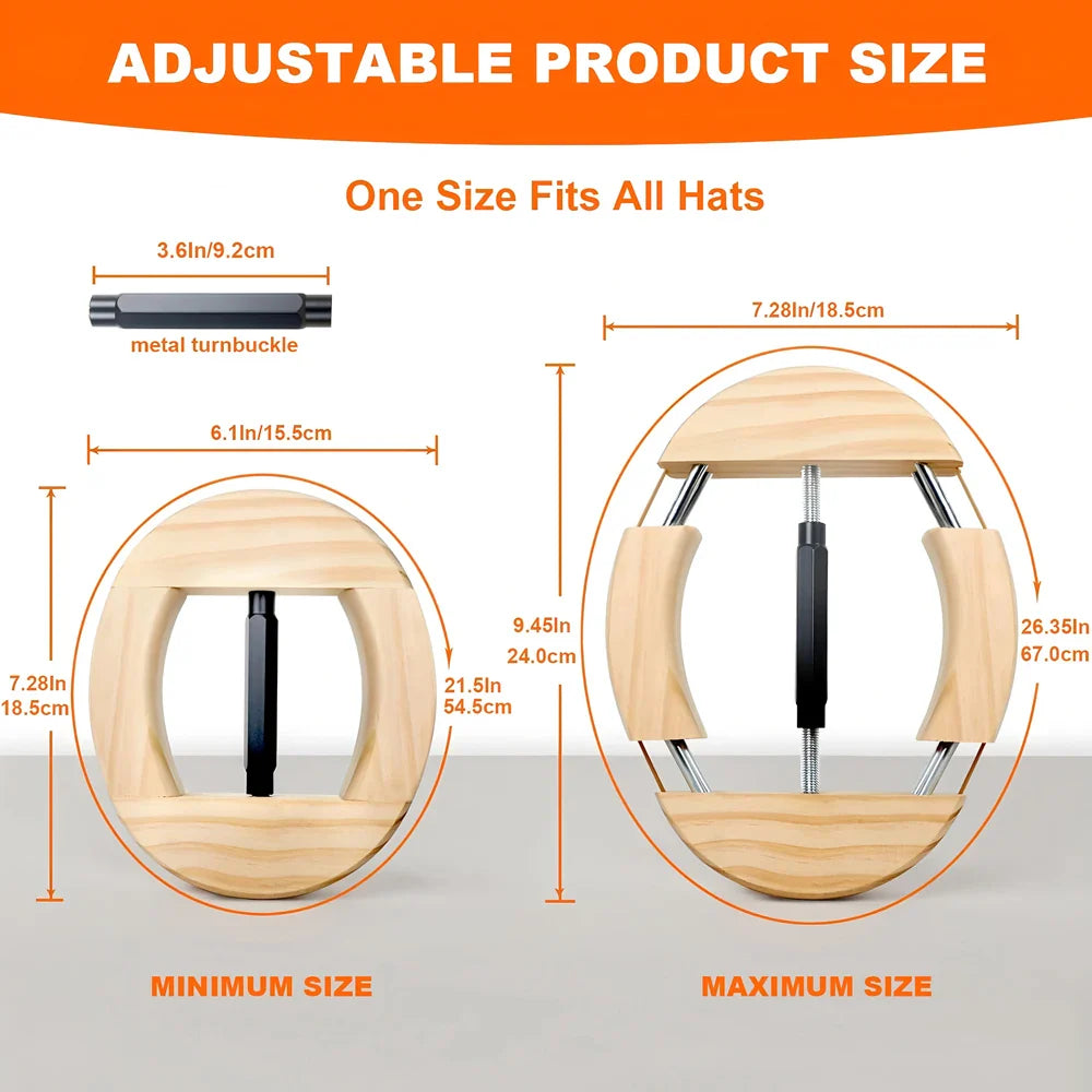 Repacego 4-Way Adjustable Wooden Hat Stretcher – Premium Fedora, Cowboy & Baseball Cap Shape Maintainer & Storage Rack