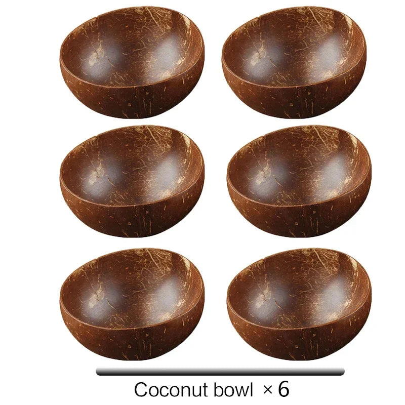 Natural Coconut Bowl with Wooden Spoon – 12–15cm Handmade Tableware for Salad, Dessert, Rice & Ramen