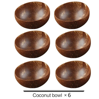 Natural Coconut Bowl with Wooden Spoon – 12–15cm Handmade Tableware for Salad, Dessert, Rice & Ramen