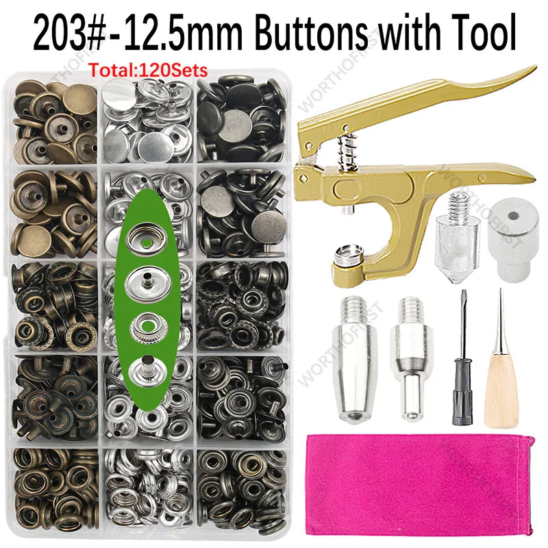 Metal Snap Fasteners Button Kit with Installation Pliers – Sewing Accessories for Jackets, Clothing & Leather Craft
