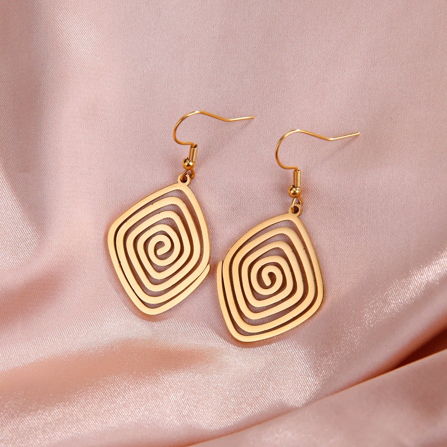 Skyrim Irregular Spiral Swirl Drop Earrings – Gold Stainless Steel Geometric Earrings for Women Trend Jewelry Gift