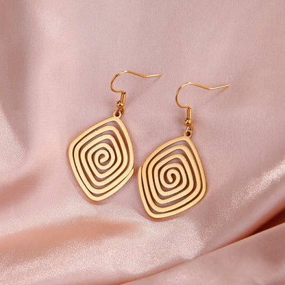 Skyrim Irregular Spiral Swirl Drop Earrings – Gold Stainless Steel Geometric Earrings for Women Trend Jewelry Gift
