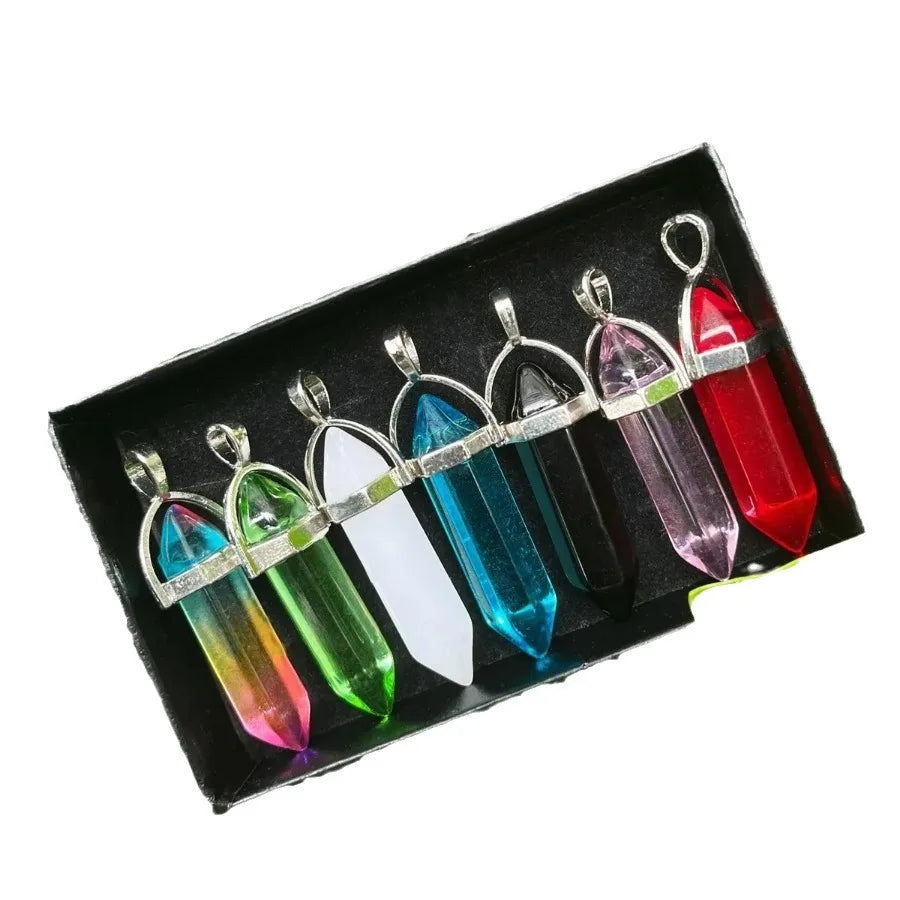 7Pcs Glass Horn Column Necklace Set – Elegant Gift Jewelry Set with Seven-Horn & Six-Horn Pendants