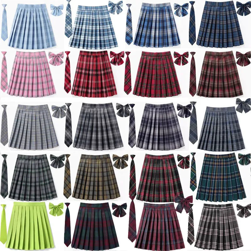 Women’s Plaid Pleated Skirt with Bowtie – XS-5XL Harajuku Preppy Mini Japanese School Uniform, Summer Kawaii Jupe