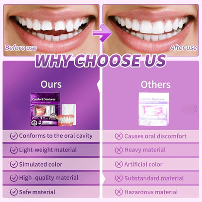 Full Set Natural Dentures - Upper & Lower Silicone Fake Teeth for Instant Smile & Oral Care