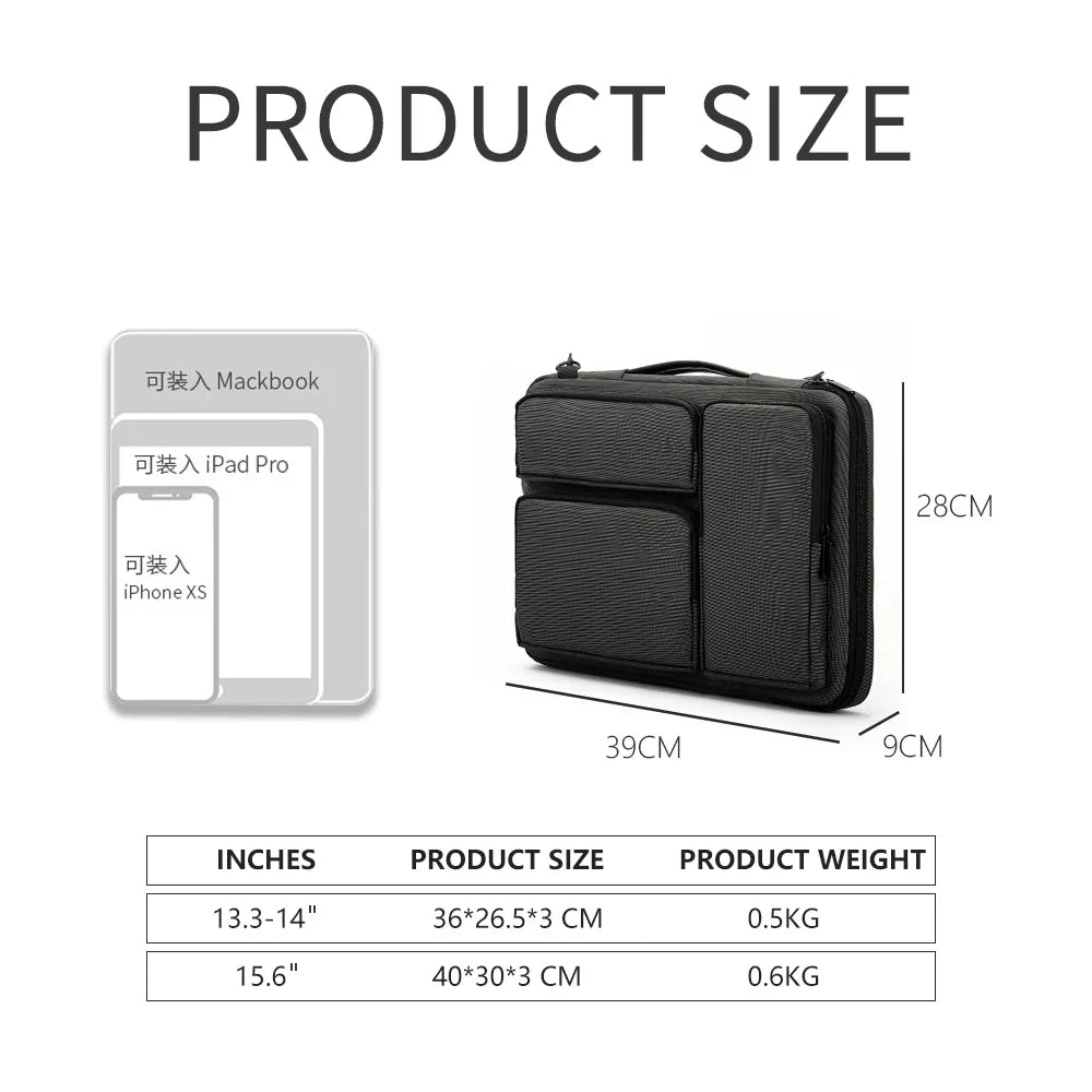 Waterproof Laptop Shoulder Bag - Notebook Sleeve for MacBook Air/Pro, Fits 14 and 15.6 Inch, Business and Student Handbag