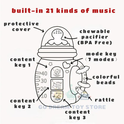 Baby Musical Feeding Bottle Pacifier: Soft Teether Rattles & Educational Toy - Soothing Vocal Music for Infants (0-12 Months)