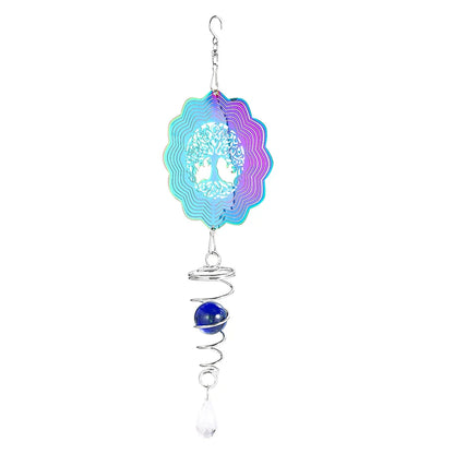 Tree of Life Wind Spinner with Gradient Spiral Tail – Hanging Garden Decor with Gazing Ball & Wind Chime Effect