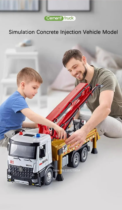 1:24 Electric Flatbed Cement Pump Truck Model — Diecast Alloy Toy with Sound & Light, Doors Open, Gift for Boys