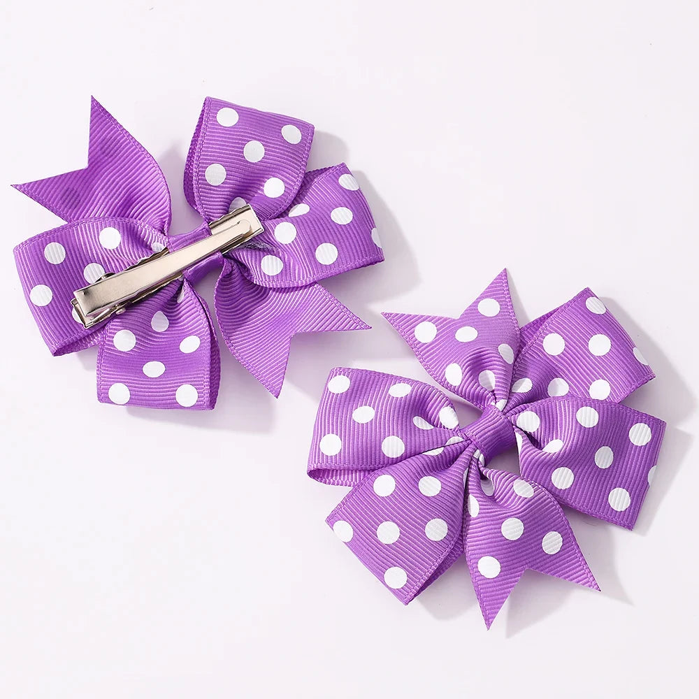 Girls' Hair Bow Clips - 3-Piece Solid Dot Boutique Bowknot Hair Accessories