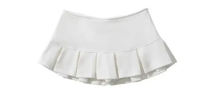 Mooyufon Y2K Mini Skirt — Women’s Low Waist Wide Pleat Light Grey A-Line Pleated Skort, Sexy Vintage Casual Summer Wear