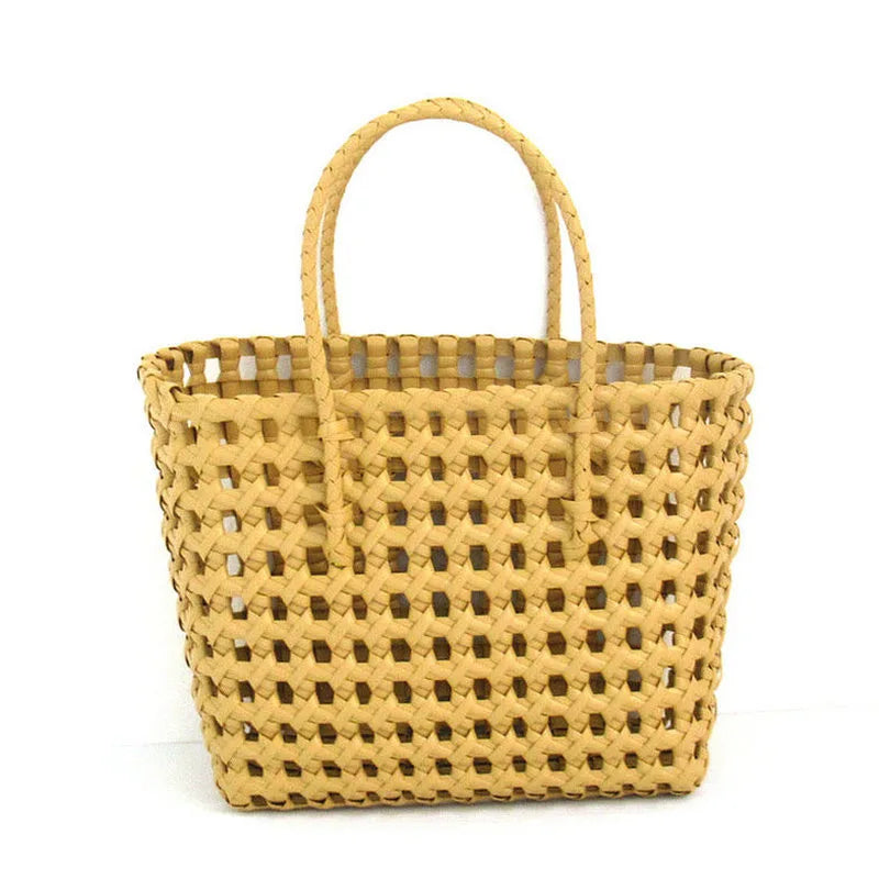 Hylhexyr Handheld Woven Shoulder Bag – PVC Tote for Vegetables, Beach, Picnic & Vacation, Women’s Handbag