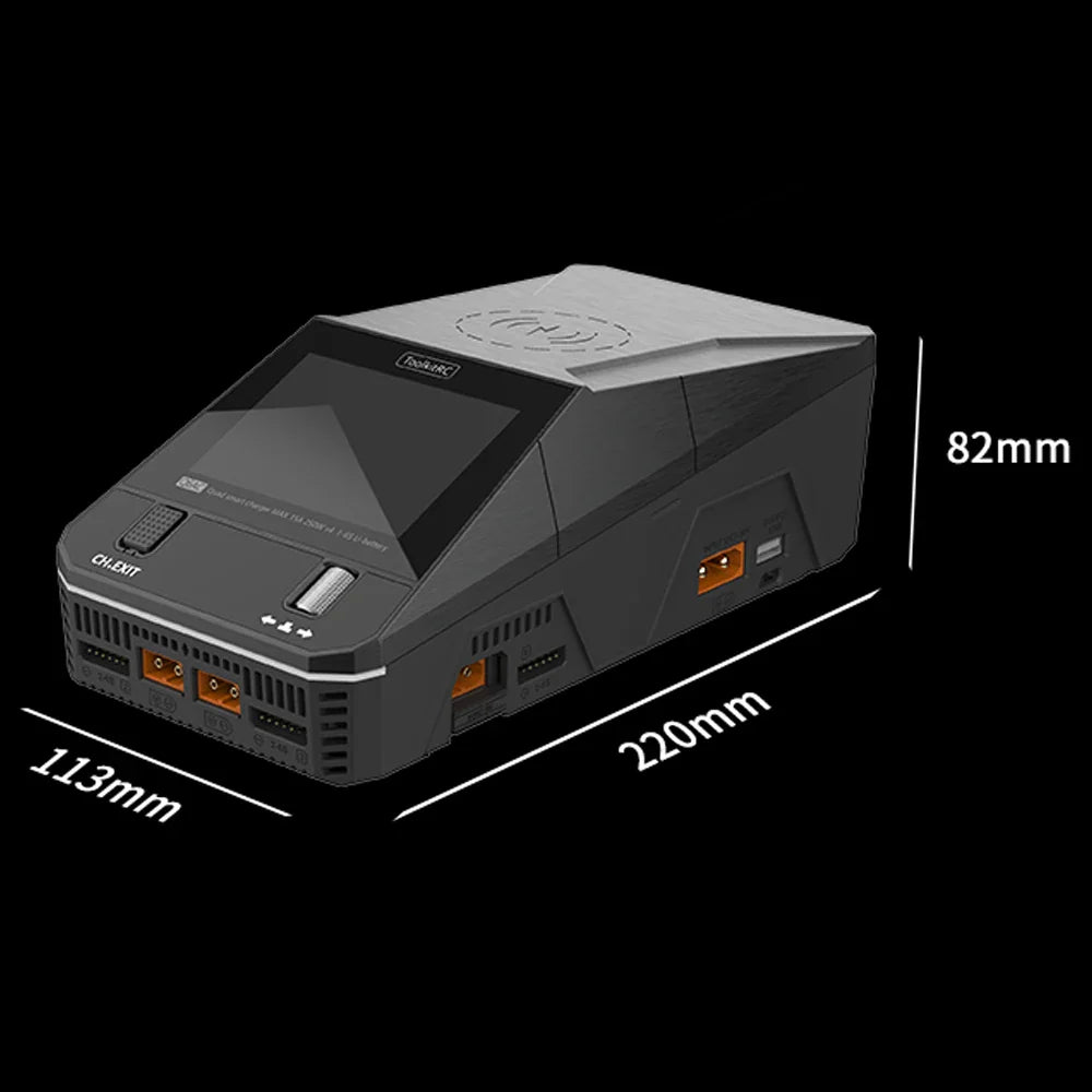ToolkitRC Q6AC Charger — AC 400W/DC 1000W 4CH with USB A/Type-C, LiPo 1-6S, NiMH 1-16S, PB 1-10S, IPS Display