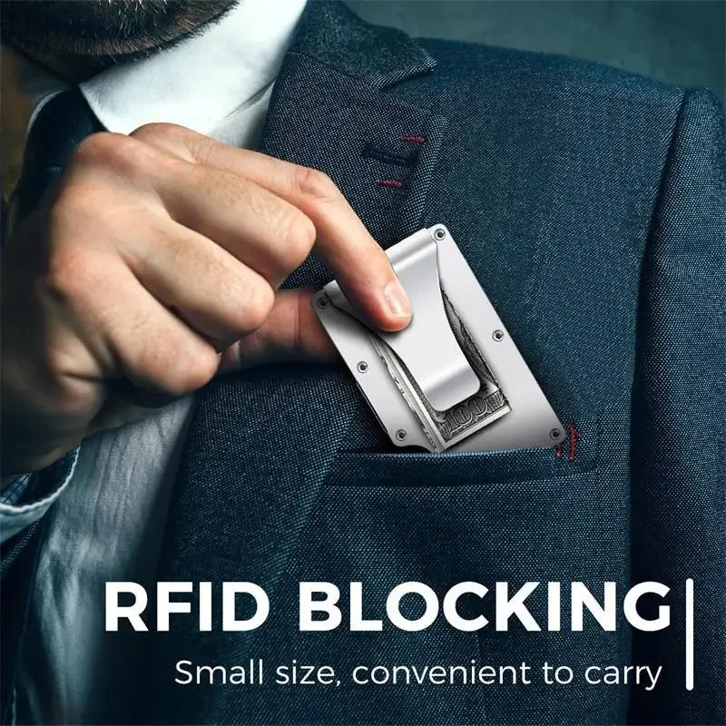 RFID Carbon Fiber Metal Wallet for Men – Slim Minimalist Card Holder, Thin Small Money Clip Purse