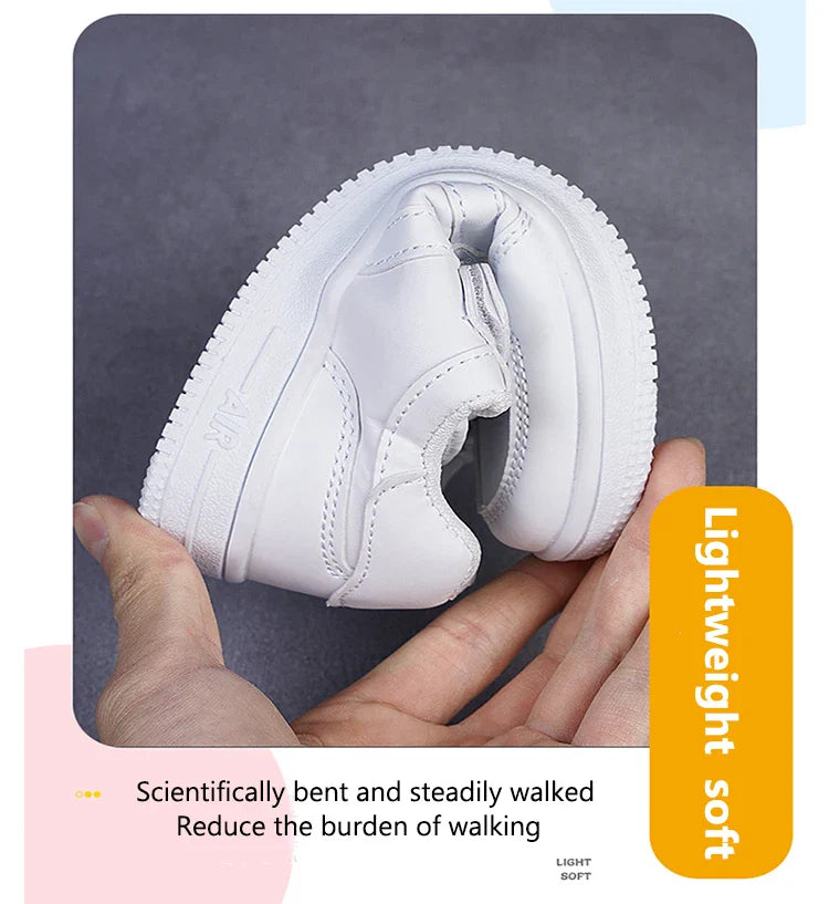 Kids White Sneakers — Boys & Girls Sport Casual Shoes, Non-Slip School Walking & Running Shoes, Sizes 28-39