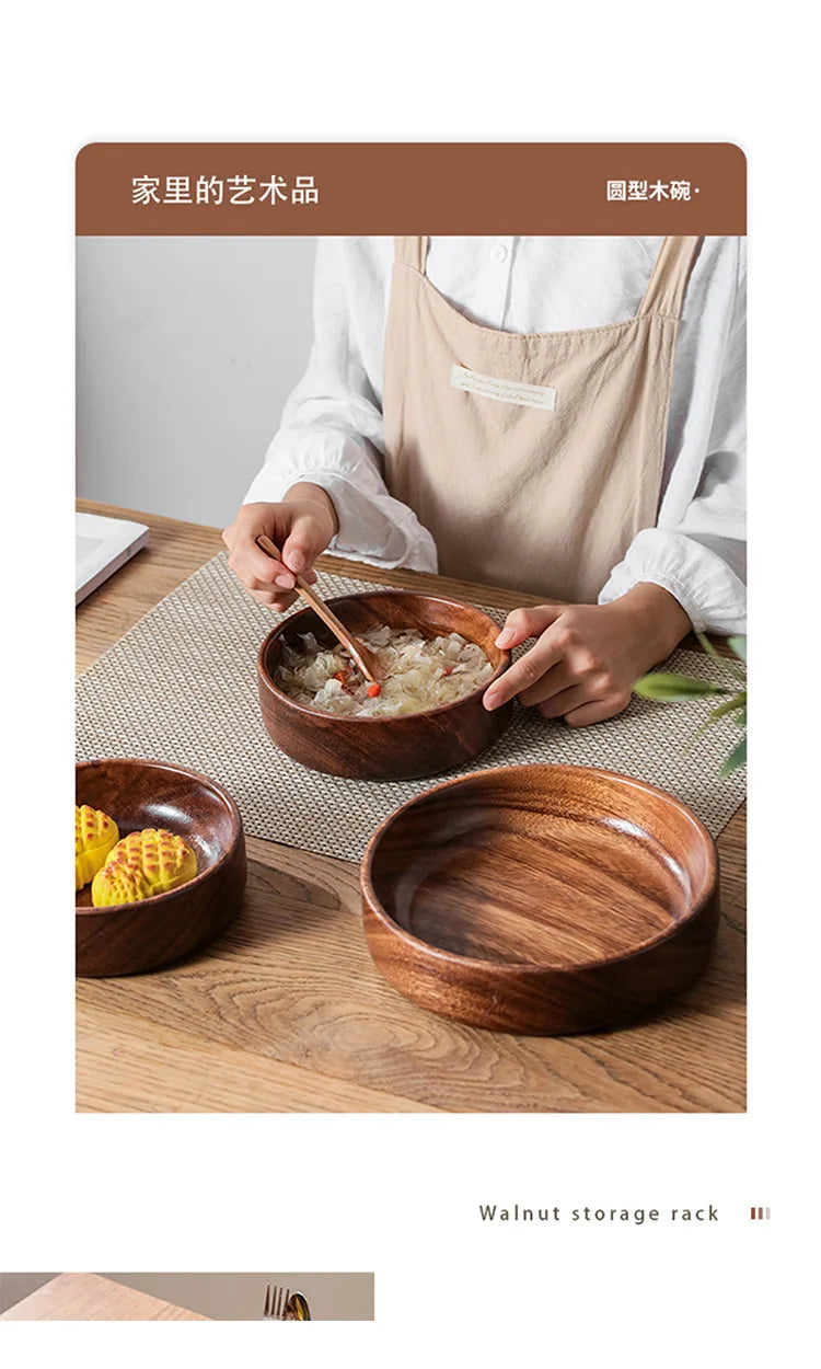 Walnut Wooden Boat Bowl – Vintage Solid Wood Salad & Fruit Bowl for Home Kitchen Storage