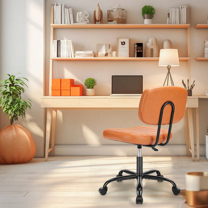Armless Office Desk Chair – Height Adjustable PU Leather with Lumbar Support & 360° Swivel Wheels